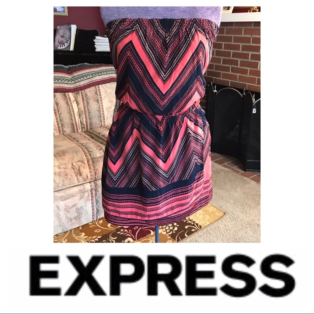 SALE 🛑Express Pink & Navy Tube Top Dress, Medium - Picture 1 of 8